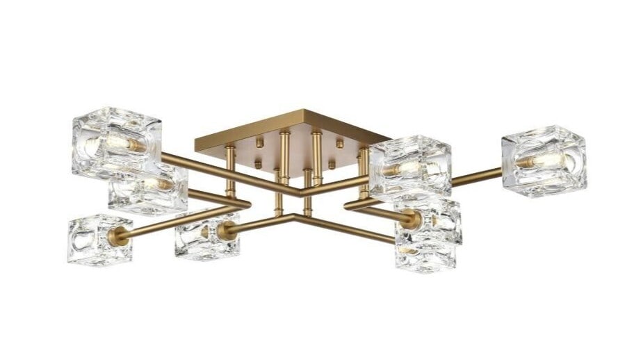 Lyra 31.5 Inch 8 Light Satin Gold Flush Mount Chandelier with Crystal Shades (1 of 9)