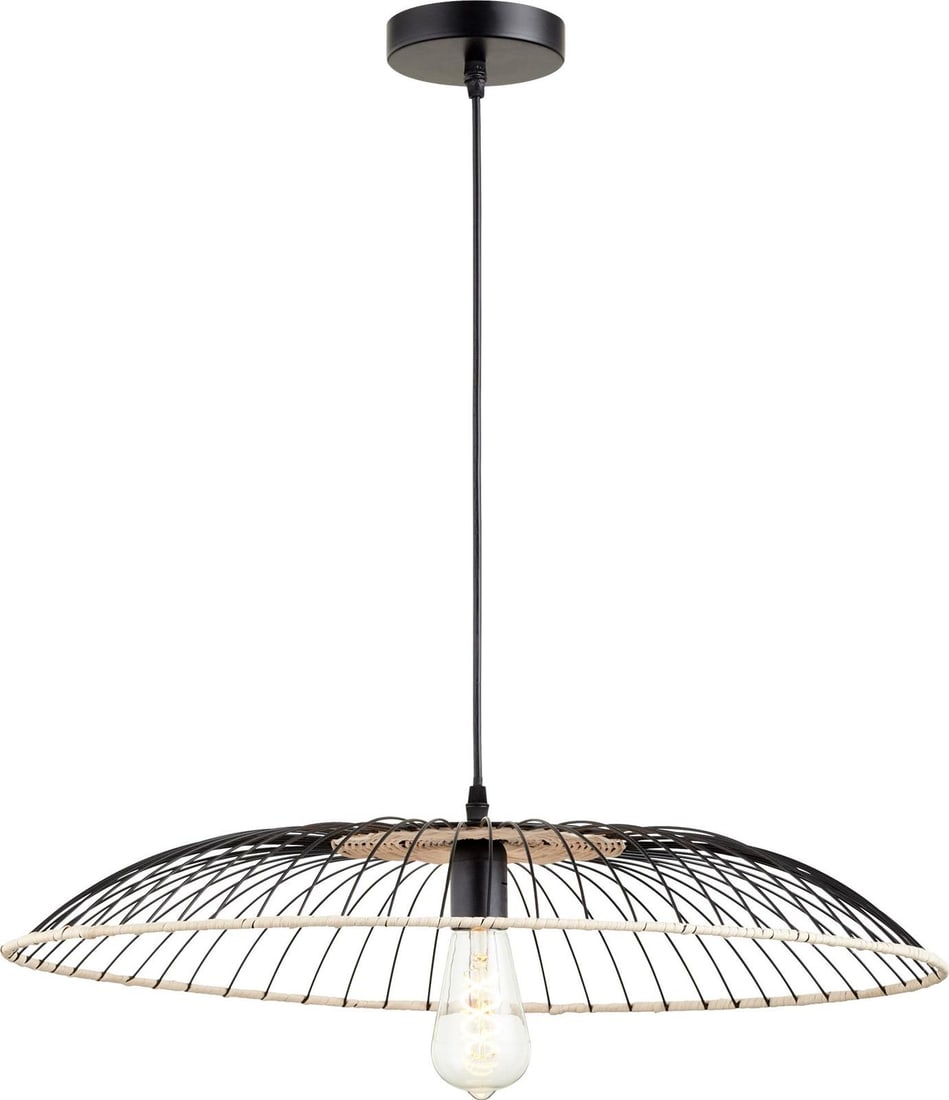 Cyan Parasol Pendant Light Iron Rattan Matte Black Eclectic Design (1 of 2)