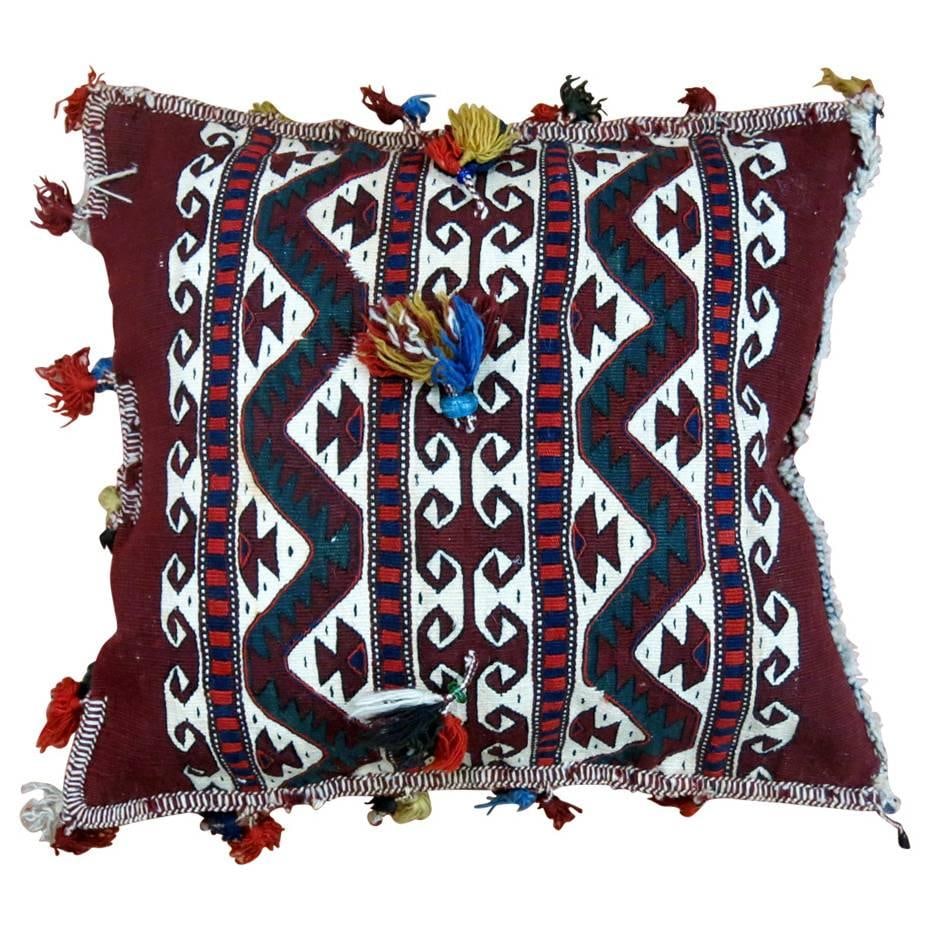 19th Century Turkeman Pillow Hand-Crafted Wool Balkan Design: 19th Century Turkeman Pillow Hand-Crafted Wool Balkan Design Discover the beauty of this 19th-century Antique Turkeman Pillow, a stunning piece that adds character and warmth to any space. Crafted fro