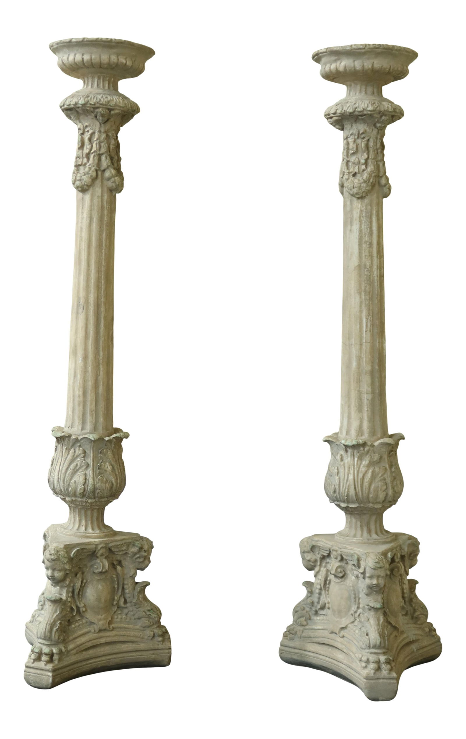 Elegant Pair of Vintage Wash Ceramic Column Candle Stands 35 Inches Tall (1 of 10)