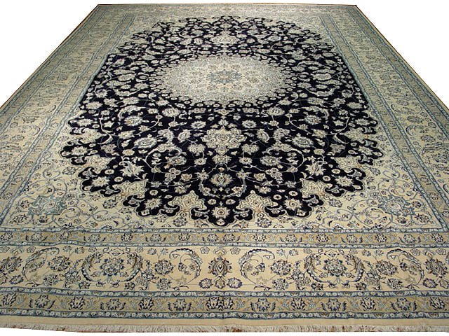 Handcrafted 13 x 19 Ivory Nain Wool Area Rug from Iran (1 of 7)