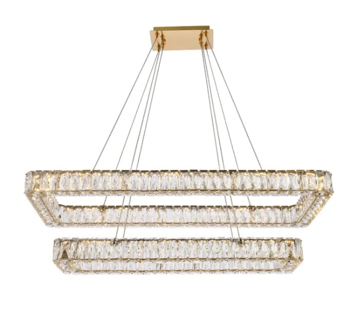 Elegant Lighting Monroe 42" Gold LED Crystal Chandelier: Elegant Lighting Monroe 42" Gold LED Crystal Chandelier Illuminate your space with the stunning Monroe LED Chandelier, designed for both elegance and functionality. This modern chandelier features a l