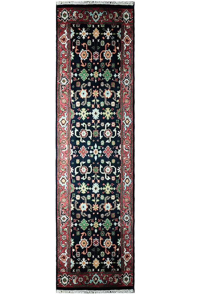 Premium Hand-Knotted Wool Runner 2.6 x 9.8 Feet Black Traditional Design (1 of 12)