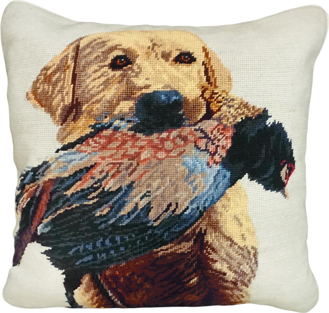 Chris Chantland Lab Decor Pillow Handmade Needlepoint Yellow 18x18 (1 of 1)