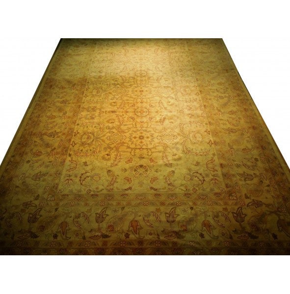 12' x 17.9' Wheat Brown Handcrafted Vegetable Dyed Chobi Peshawar Rug (1 of 5)