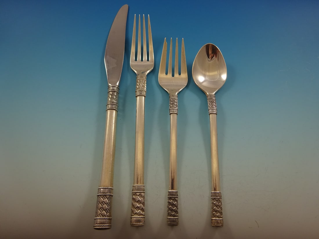 Wallace Aegean Weave Plain Sterling Silver Flatware Set 55 Pcs for 12 (1 of 9)