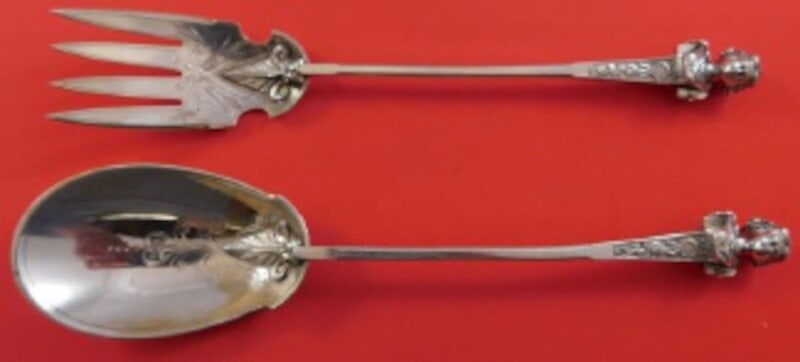 Gorham Bust Sterling Silver Salad Serving Set 10 1/4" Brite-Cut Design (1 of 1)