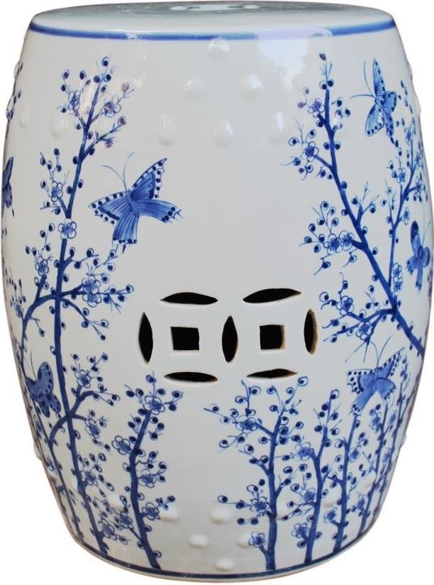 Chinoiserie Butterfly Motif Porcelain Garden Stool 17H 13W 13D (1 of 1)