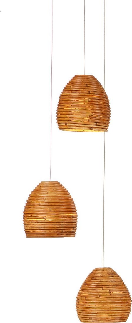 Currey Beehive Pendant Light Organic Modern 3-Light Rattan Shade (1 of 4)