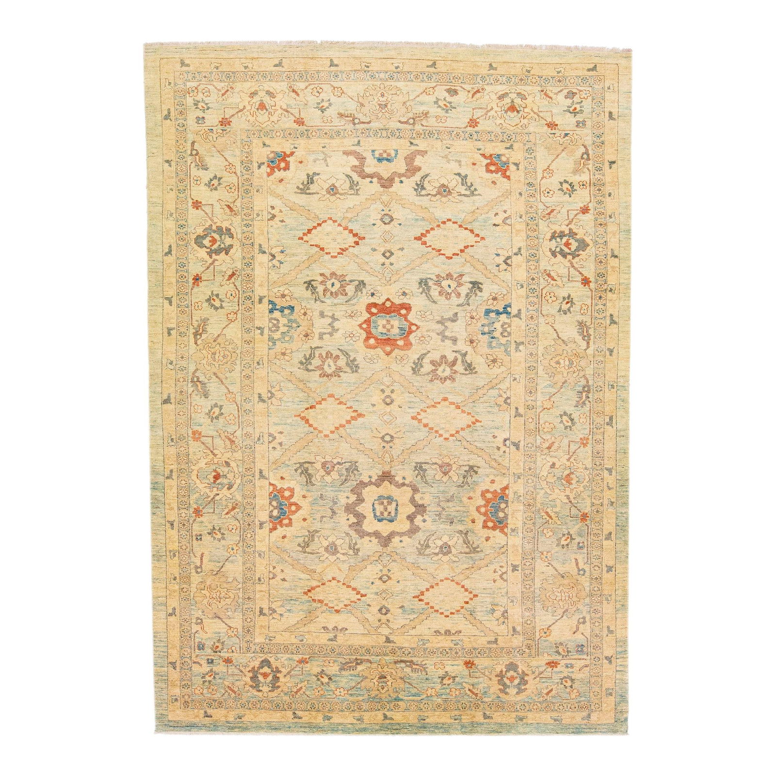 Handmade Indian Wool Rug 10'1 x 14'3 Beige Floral Design (1 of 7)