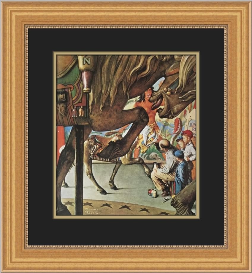 Norman Rockwell Carousel Horses Custom Framed Art Print 1975 (1 of 2)