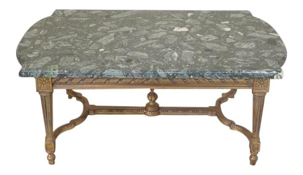 French Louis XVI Coffee Table Gold Gilt Green Marble Top (1 of 10)