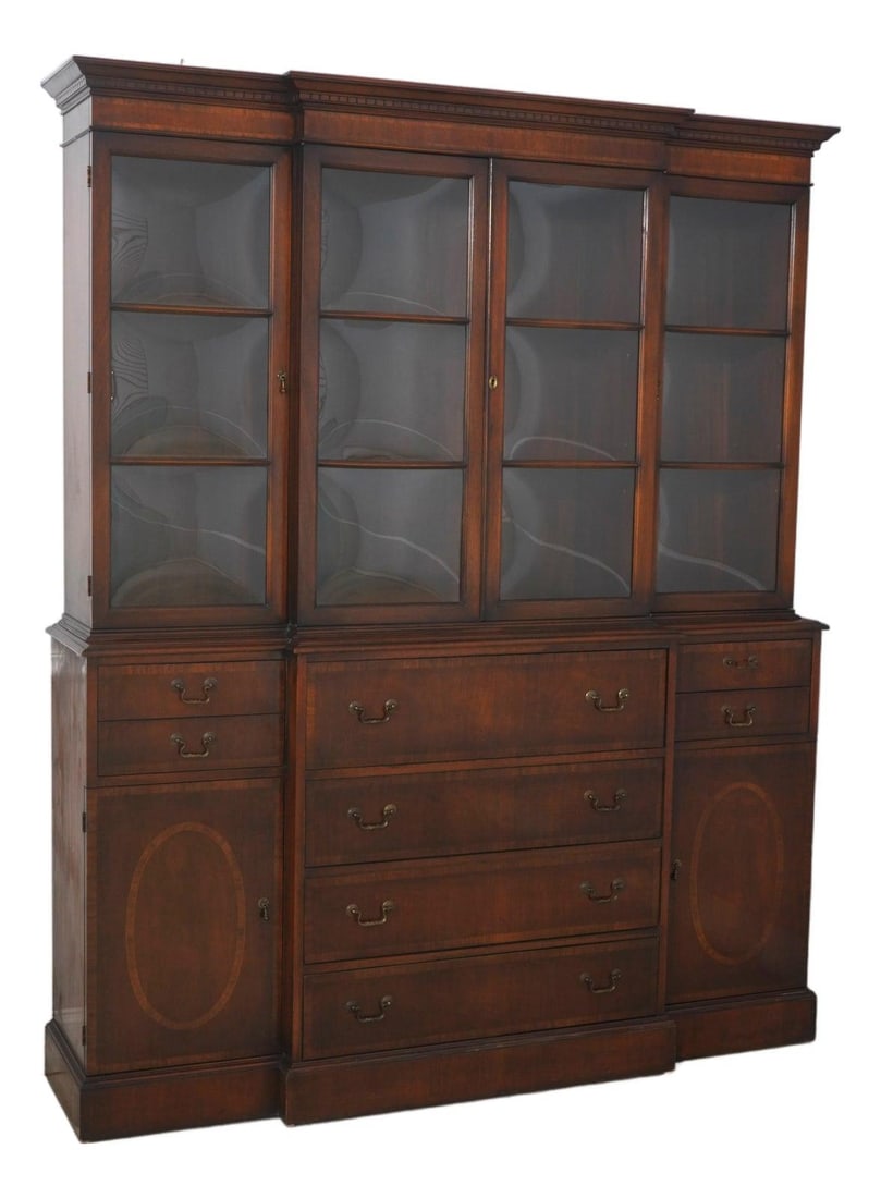 1940s Mahogany Breakfront China Cabinet With Four Doors and Secretary Desk (1 of 10)