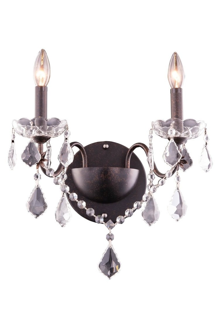 St. Francis 15 Inch Dark Bronze Crystal Wall Sconce 2 Light Indoor Fixture (1 of 3)