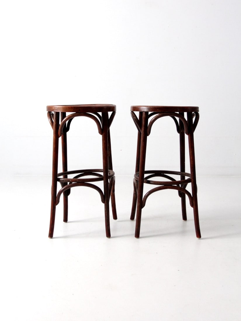 Vintage Bentwood Cafe Bar Stools Made in Romania 1950 Pair (1 of 8)