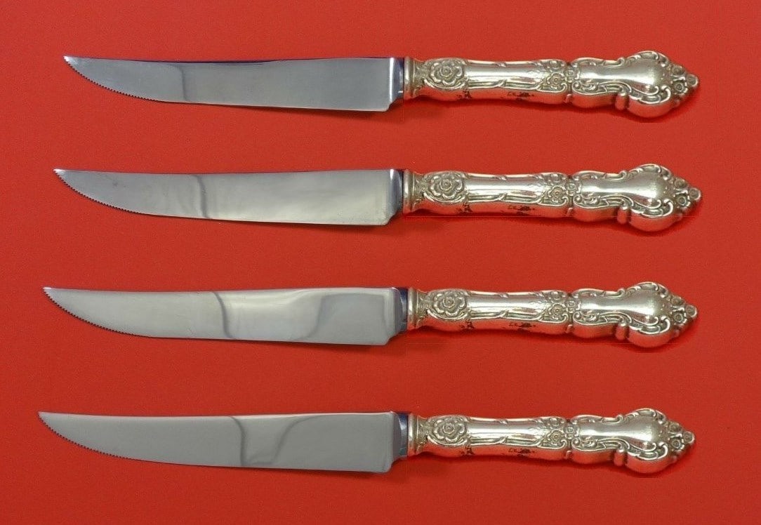 Wallace Meadow Rose Sterling Silver Steak Knife Set 4pc Custom 8.5" (1 of 2)