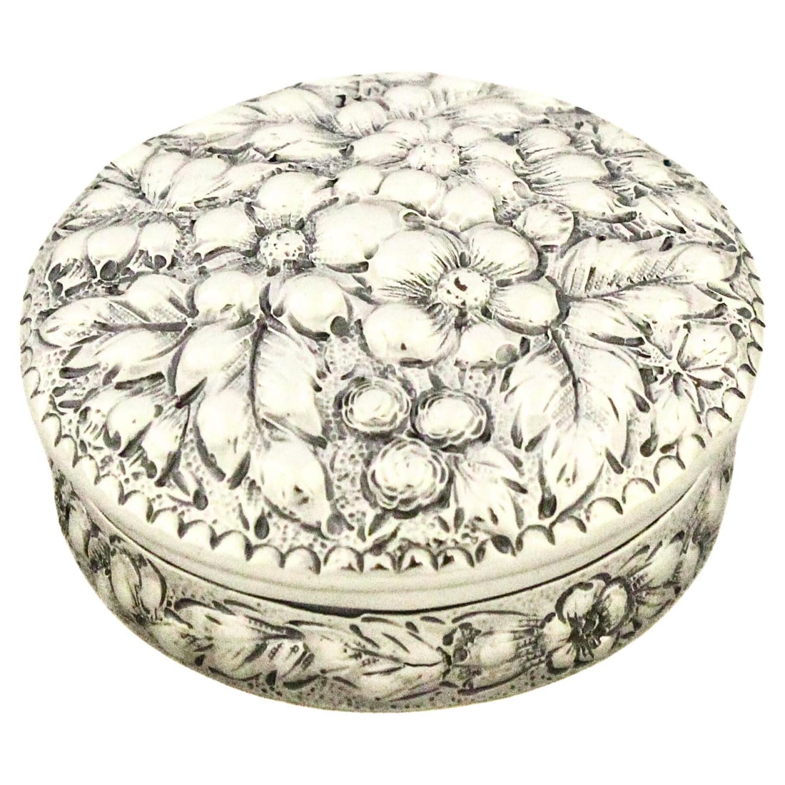 Black Starr & Frost Sterling Silver Repousse Pill Box Circa 1900 (1 of 5)