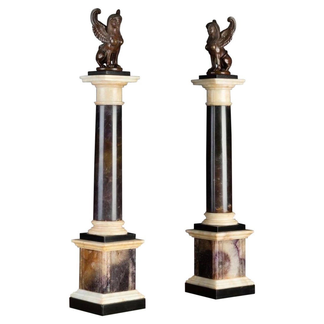Set of 2 Grand Tour Neoclassical Bronze Marble Blue John Columns (1 of 10)