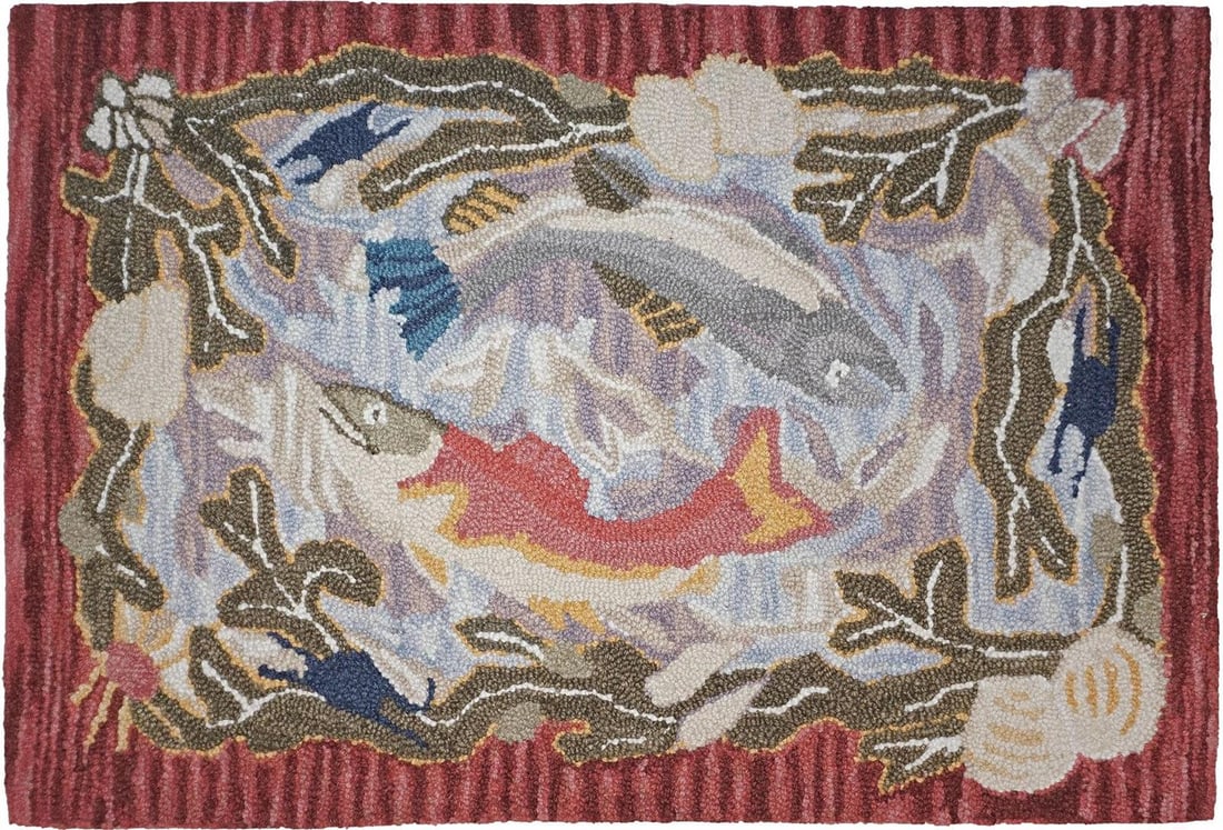 Coastal Style Hand-Made Wool Rug 8x10 with Fish Motif (1 of 4)