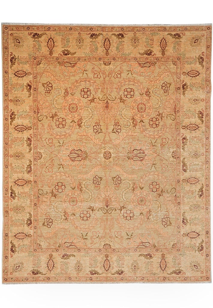 8.3 x 10 Hand-Knotted Chobi Peshawar Rug Green Coral Wool (1 of 12)