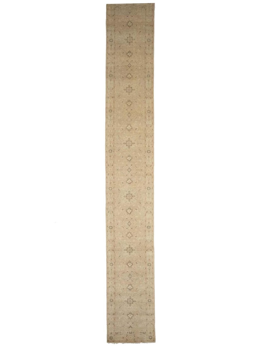 Hand-Knotted Wool Floral Runner Rug 2'6 x 17'10 Transitional Design: Hand-Knotted Wool Floral Runner Rug 2'6 x 17'10 Transitional Design This hand-knotted floral Oriental runner rug features a transitional design with modern elements. Crafted in India from wool, it dis