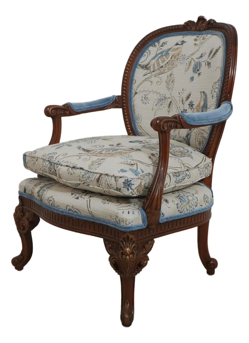 Elegant French Upholstered Armchair with Down Cushion (1 of 10)