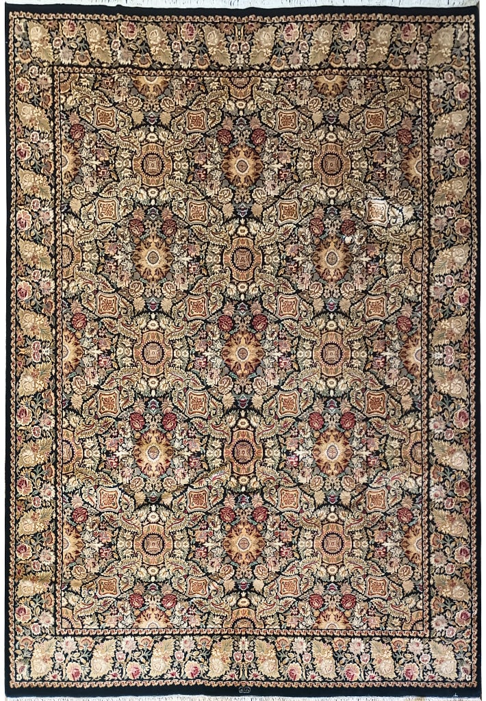 8.1 x 10.3 SIGNED Black Wool French Country Handmade Rug (1 of 12)