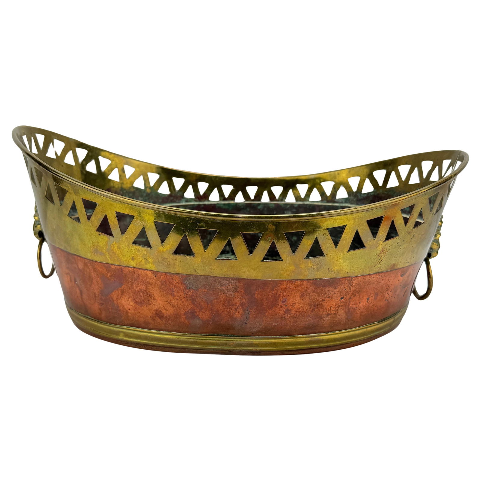 19th Century English Copper Brass Jardiniere Wine Cooler with Lion Mask Handles (1 of 10)