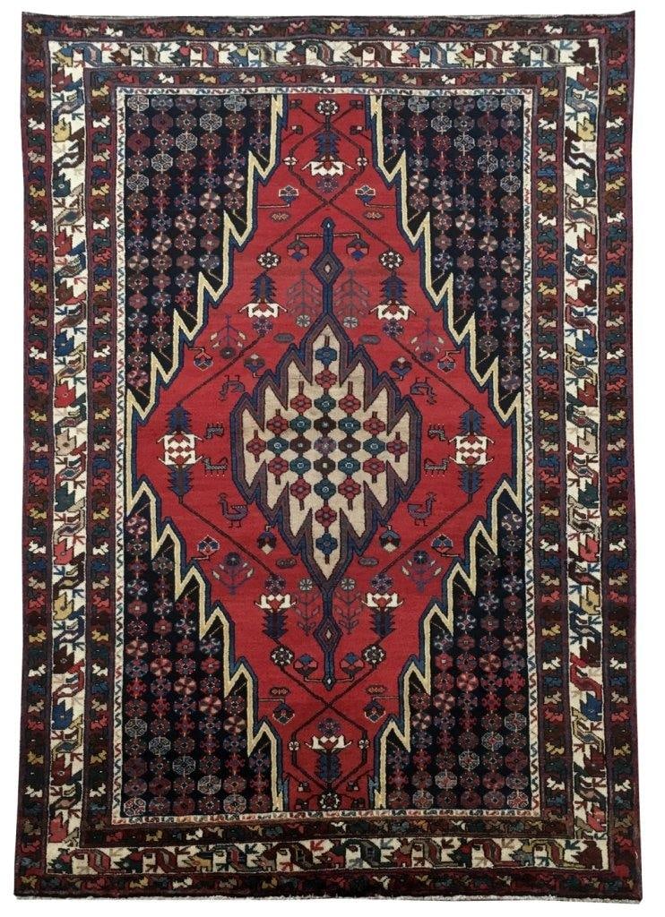 Handcrafted 4.7 x 6.7 Red Black Persian Hamadan Rug: Handcrafted 4.7 x 6.7 Red Black Persian Hamadan Rug Free continental US Shipping Experience the luxury of traditional craftsmanship with this stunning Red & Black Persian Hamadan Rug, meticulously han