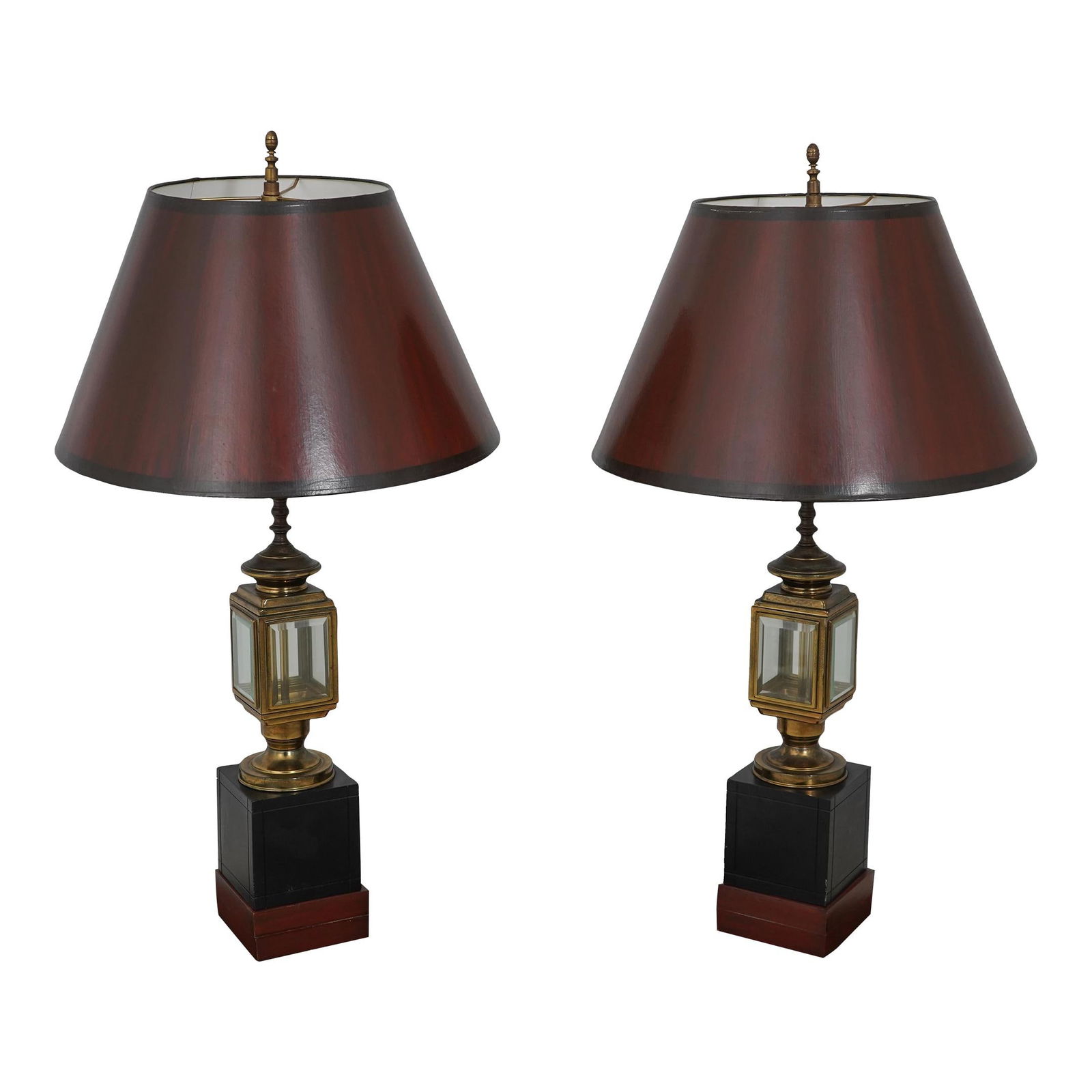 Vintage Lantern Style Table Lamps Pair with Beveled Glass Shades (1 of 10)