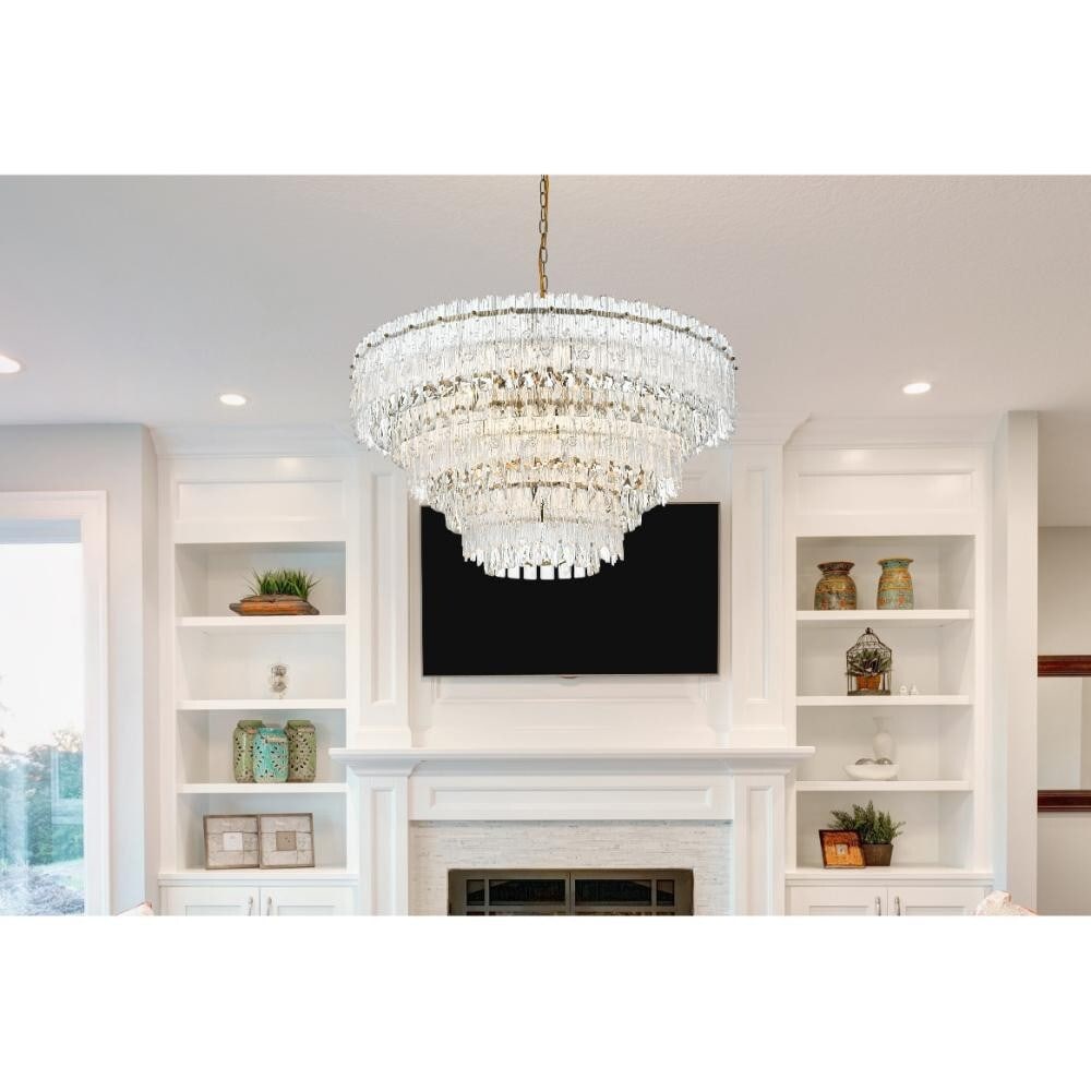Emilia 10-Light Satin Gold Crystal Chandelier 31-Inch Modern Ceiling Fixture (1 of 10)