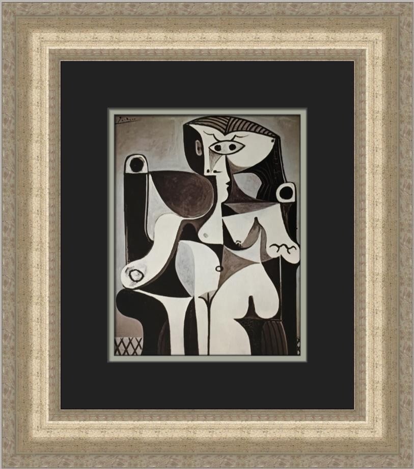 Pablo Picasso Seated Woman Matted Framed Print 18x16 Abstract Art: Pablo Picasso Seated Woman Matted Framed Print 18x16 Abstract Art This custom framed print titled 'Seated Woman' is a stunning representation of Pablo Picasso's work, showcasing a nude female figure i
