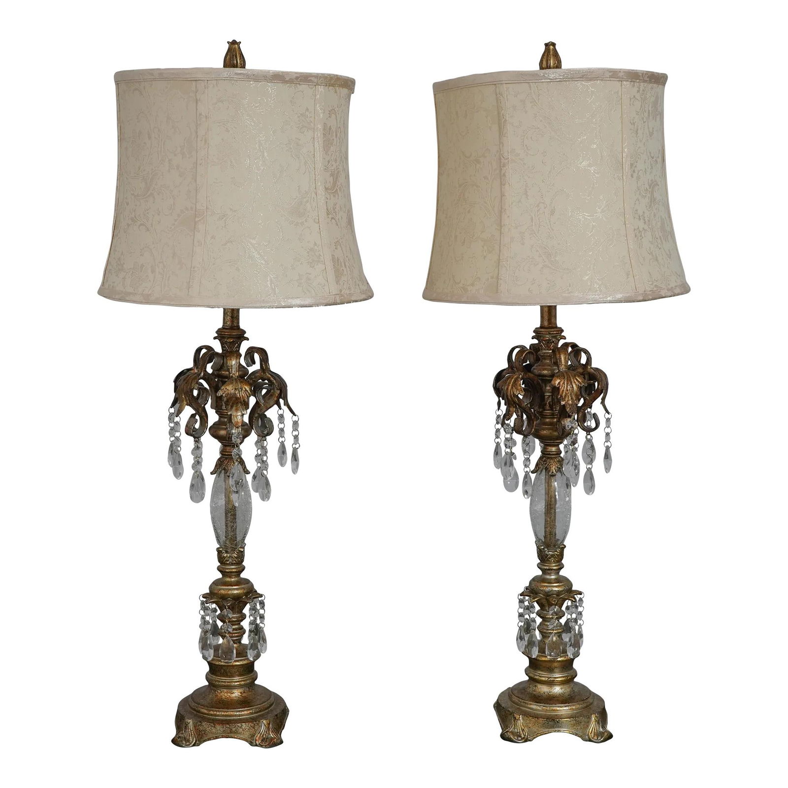 Elegant Gold Crackle Glass Table Lamps Pair 36 Inches Tall (1 of 10)