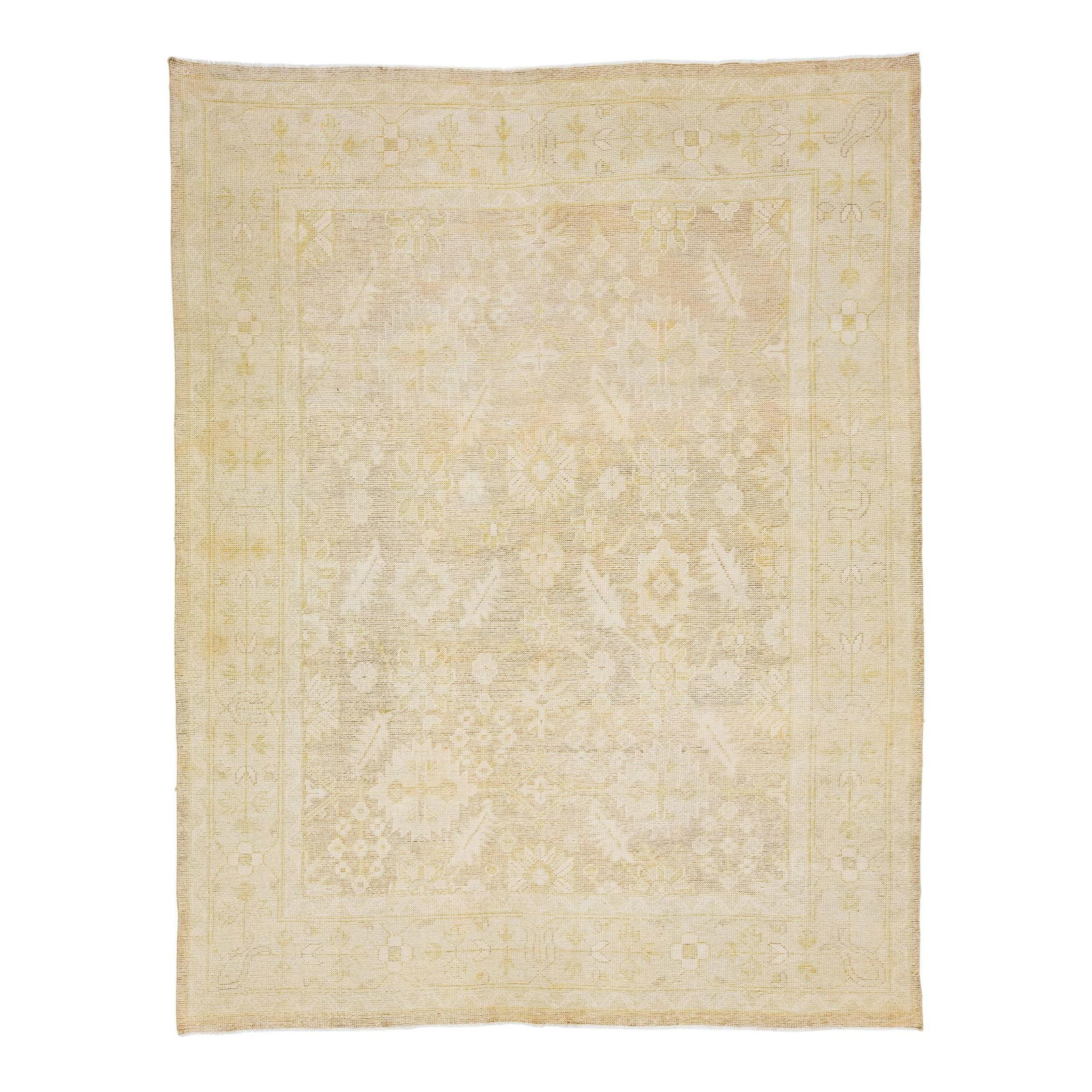 Turkish Antique Oushak Wool Rug 9' x 12' Beige Floral Handmade (1 of 7)