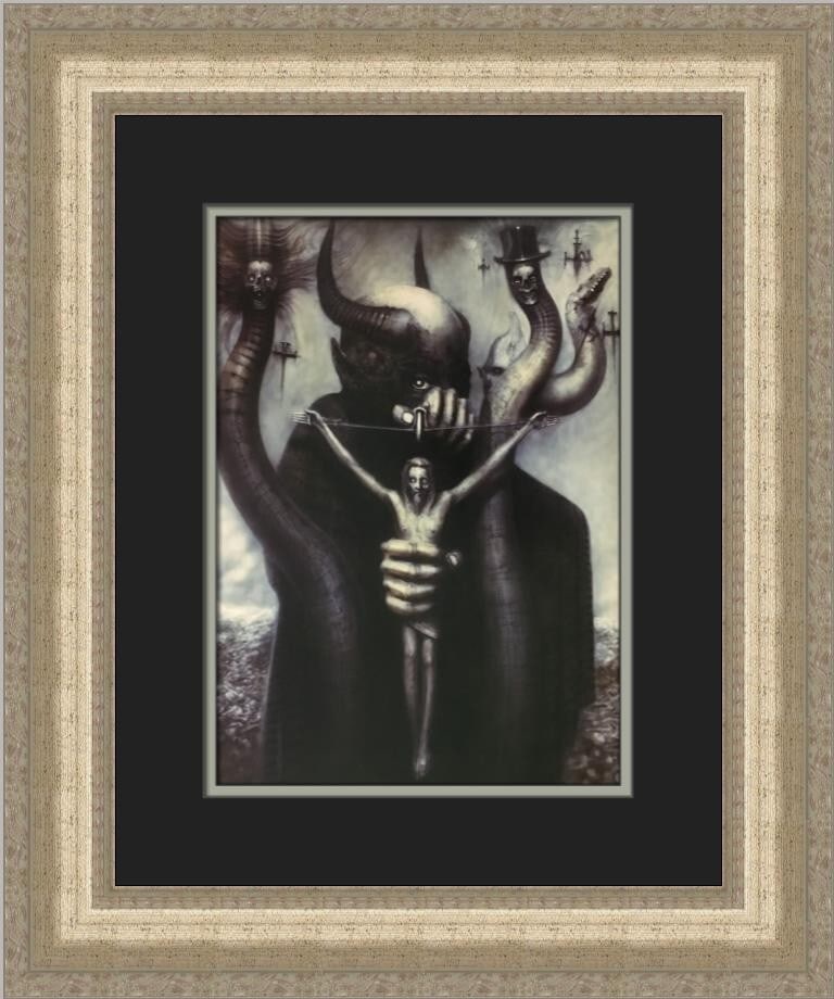 H.R. Giger Satan I Custom Framed Print Fantasy Surrealism Art: H.R. Giger Satan I Custom Framed Print Fantasy Surrealism Art This stunning custom framed print titled "Satan I" by renowned artist H.R. Giger showcases the captivating style of fantasy surrealism. Pr