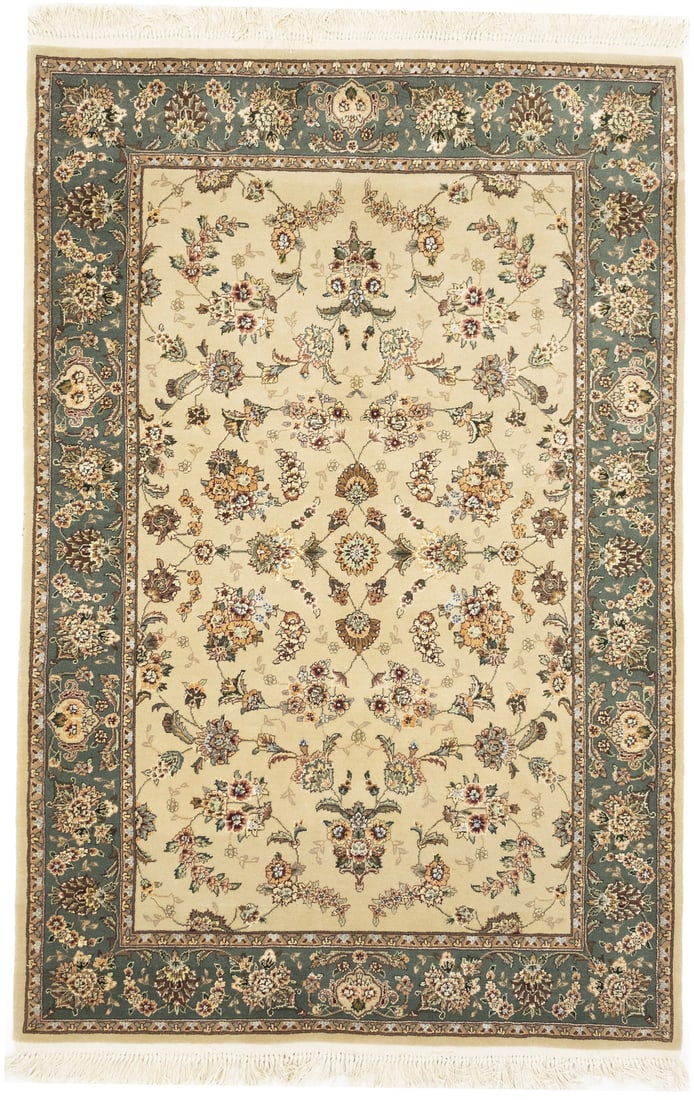Handmade Modern Floral Wool Rug 4x6 ft Eco Friendly Area Carpet: Handmade Modern Floral Wool Rug 4x6 ft Eco Friendly Area Carpet Enhance your home decor with this exquisite Handmade Modern Oriental Rug, featuring a stunning floral pattern that beautifully blends tr