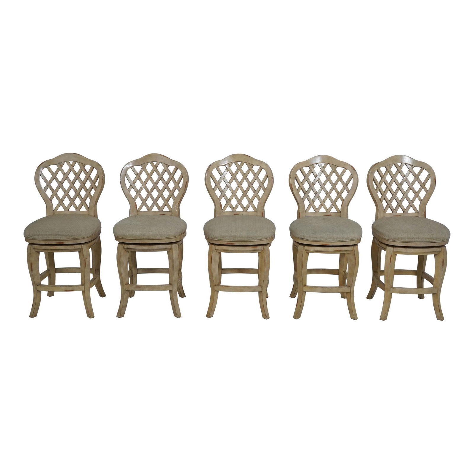 Set of 5 White Revolving Bar Counter Chairs with Carved Backs (1 of 10)