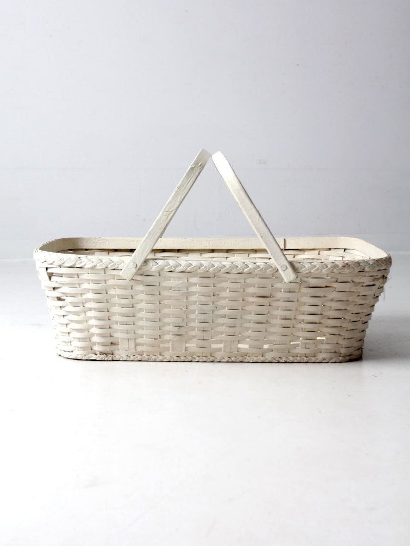 Vintage Large Antique White Wicker Basket with Handles (1 of 15)