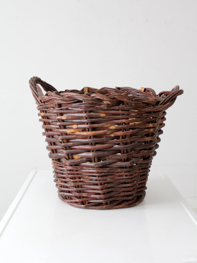 Vintage Handwoven Gathering Basket with Rustic Charm (1 of 13)