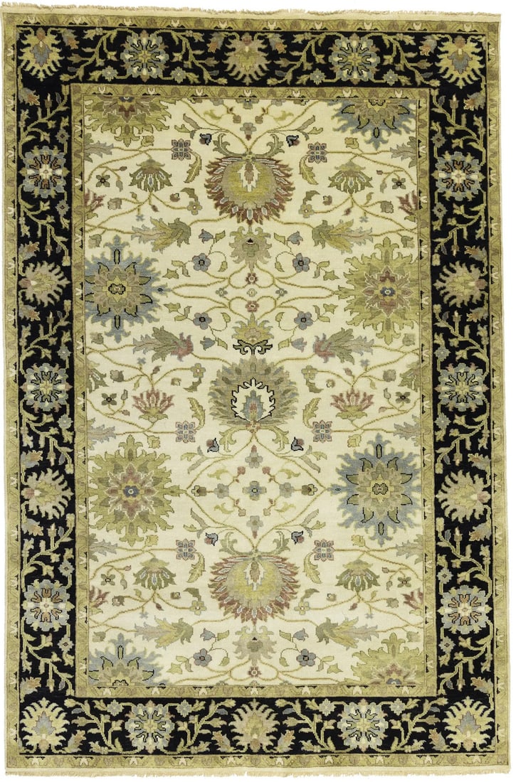 Handmade Cream Floral Wool Rug 6'1 x 9'2 Transitional Style (1 of 18)