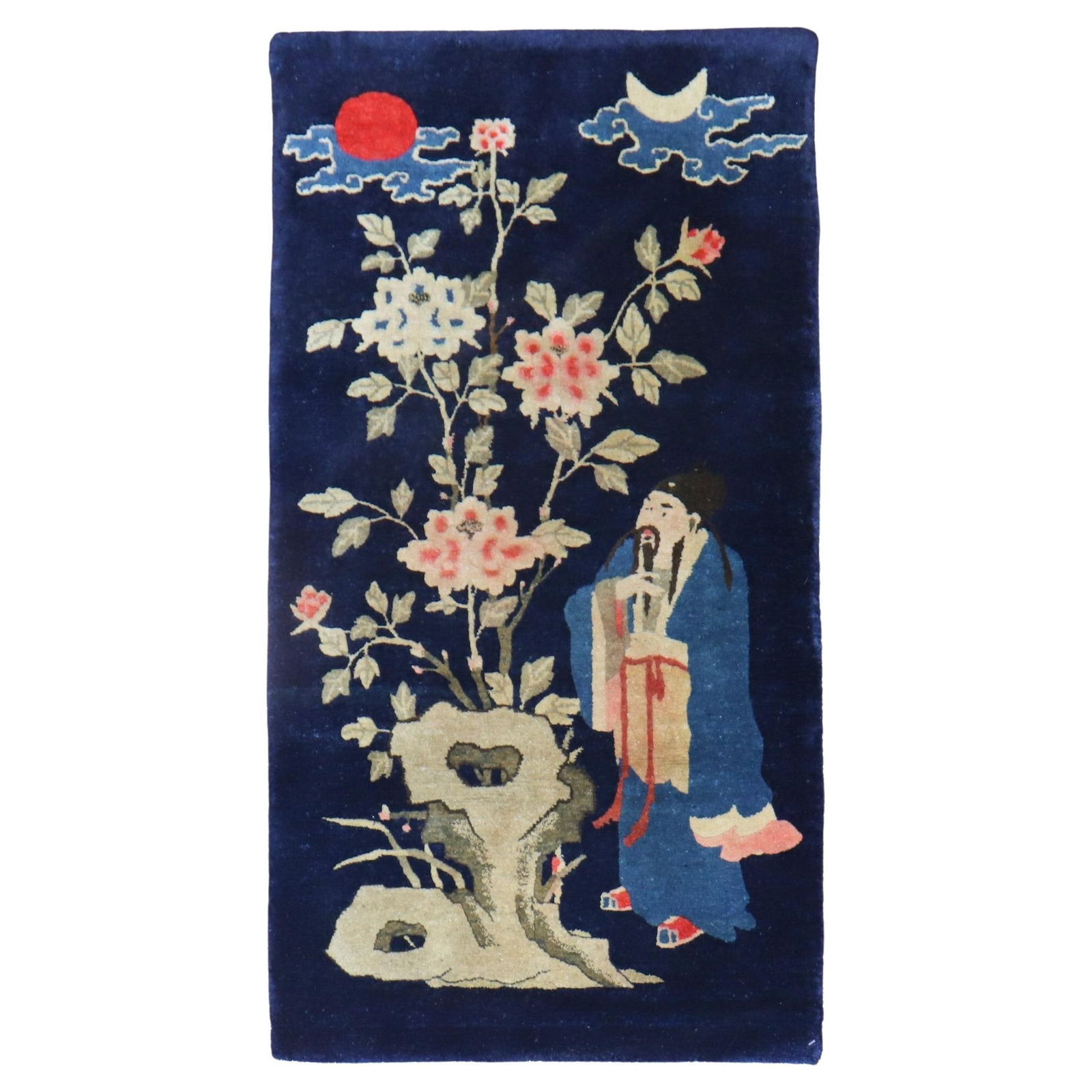 Antique 1920s Chinese Buddhist Folk Art Rug Hand-Woven Wool 27x51 (1 of 6)