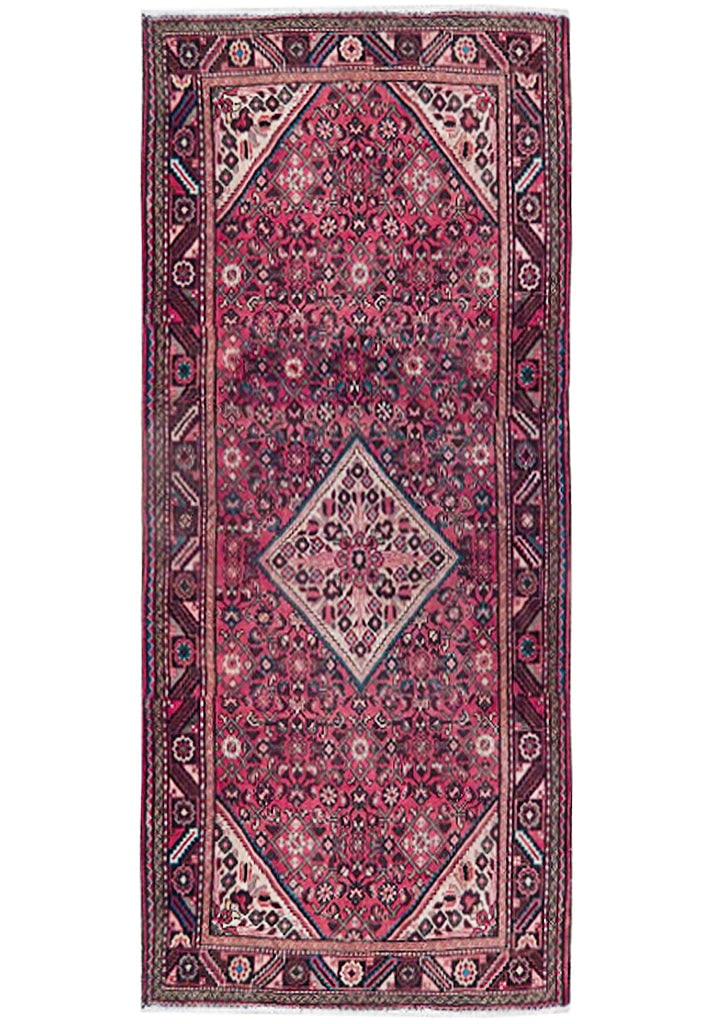 5' x 9' Semi-Antique Persian Herati Runner Handcrafted Wool Red Rug: 5' x 9' Semi-Antique Persian Herati Runner Handcrafted Wool Red Rug Free continental US Shipping Introducing a stunning 5' x 9.5' Semi-Antique Persian Herati Runner, handcrafted by skilled Persian art