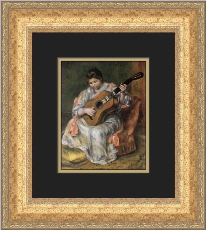 Renoir A Woman Playing the Guitar Custom Framed Print 17 x 15: Renoir A Woman Playing the Guitar Custom Framed Print 17 x 15 Display a piece of art history with this custom framed print titled "A Woman Playing the Guitar" by renowned artist Pierre-Auguste Renoir.