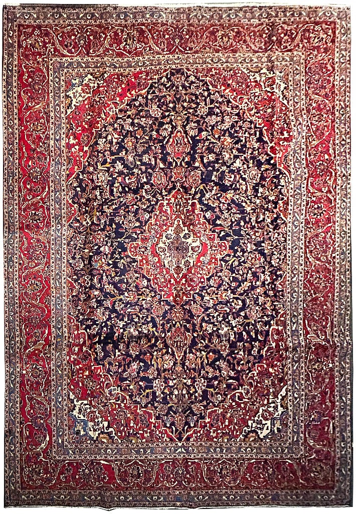 Handcrafted 9'8" x 14'4" Persian Kashan Rug in Blue Red (1 of 9)