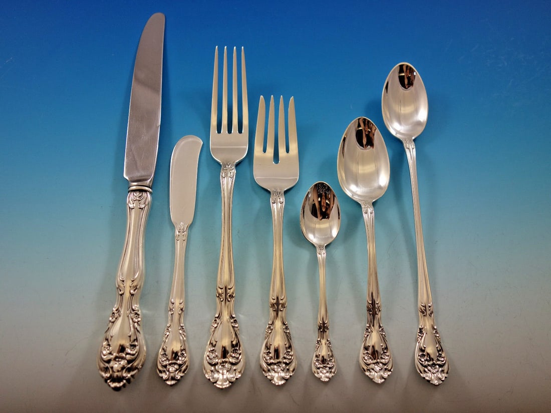 Alvin Chateau Rose Sterling Silver Flatware Set for 8 64 pcs with Storage Chest (1 of 11)