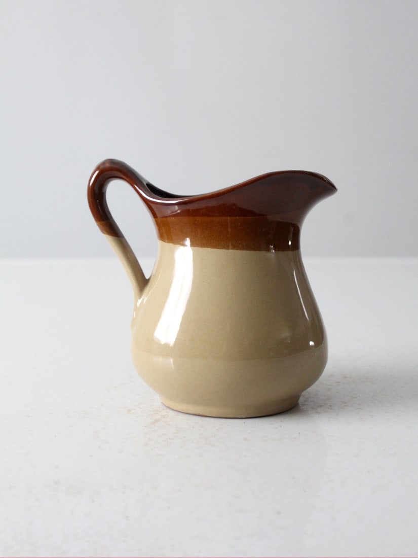 Vintage Farmhouse Stoneware Pitcher Two Tone Glaze 5.875" (1 of 10)