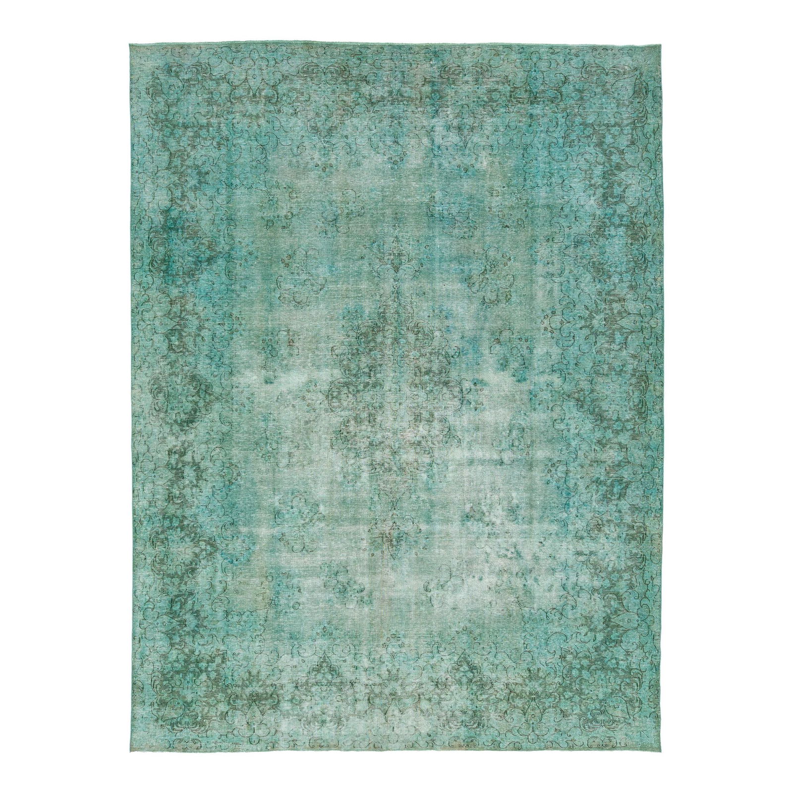 Antique Hand-Knotted Persian Wool Rug 9'11'' x 13'2'' Light Green Medallion Design (1 of 10)
