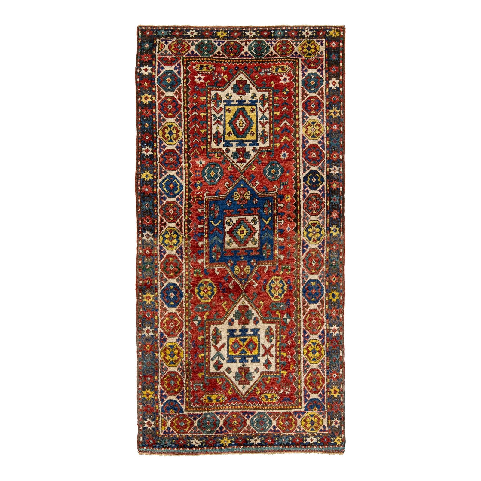 Vibrant Red Kazak Wool Runner 3'4 x 6'10 Geometric Design (1 of 8)