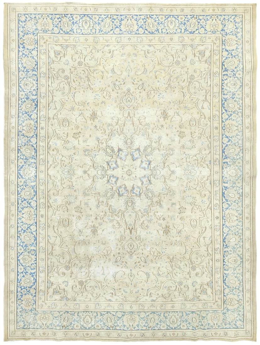 Vintage Hand-Knotted Floral Wool Rug 9'1 x 12'3 ft Antique Oriental Design (1 of 11)