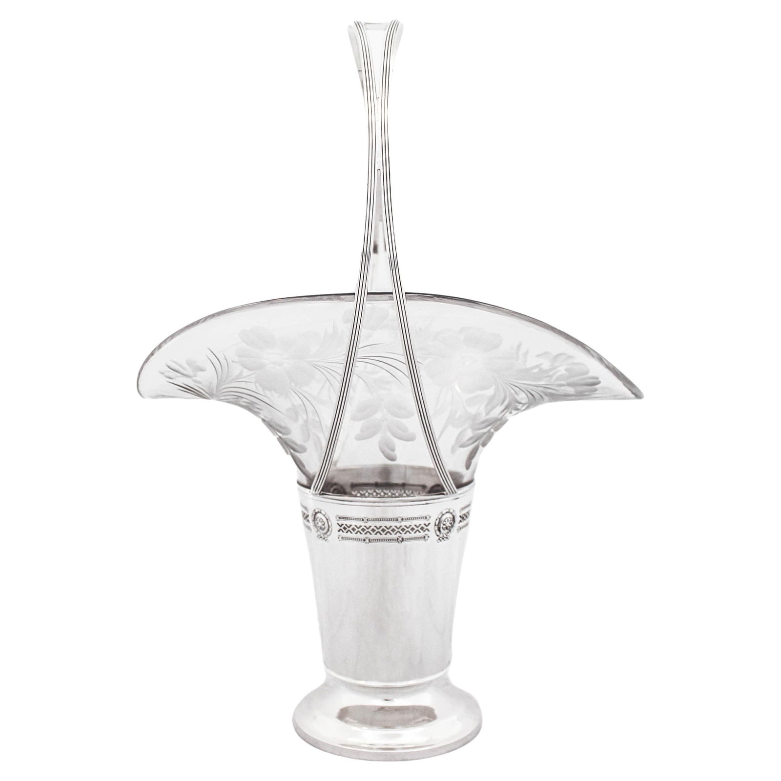 Dominick & Haff Sterling Silver Vase Basket 1930 with Glass Liner (1 of 8)